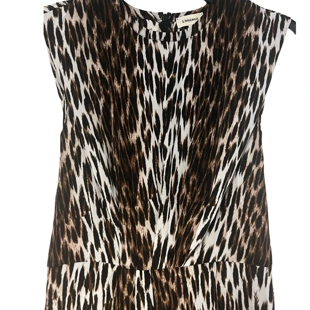 L AGENCE Cipriana Asymmetrical Faux Wrap Dress Leopard‎ Print 100% Silk Size 8